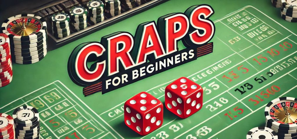 Craps for Beginners on the table with dice.