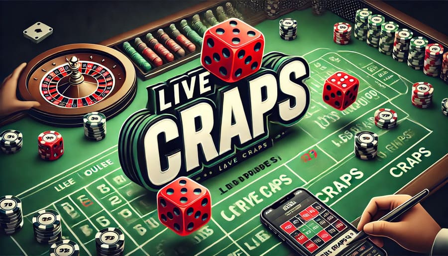 Live Craps game image with casino elements.