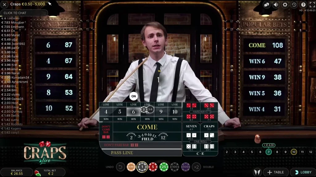 Evolution Craps Live game lobby