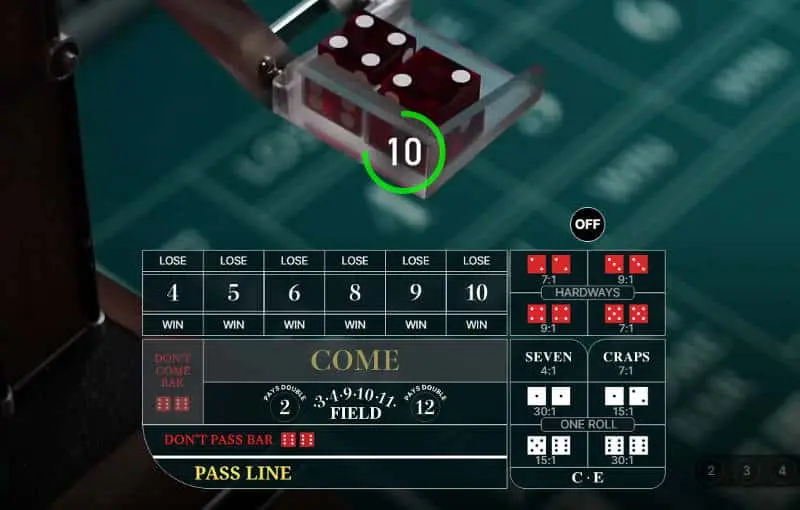 Craps table from online game