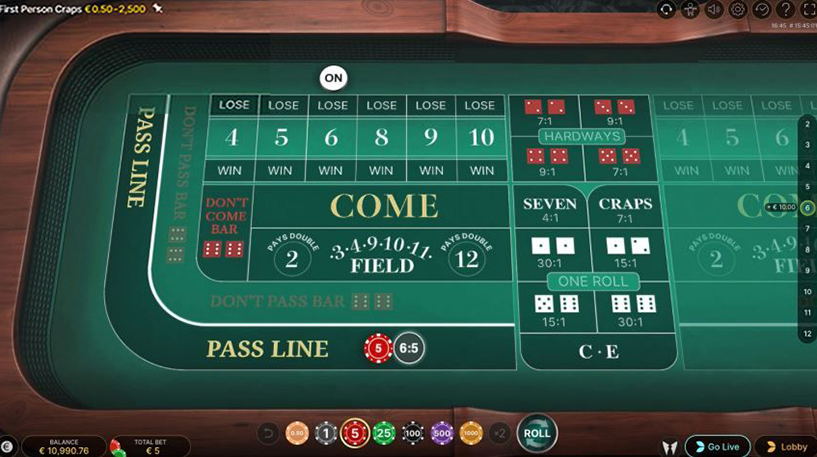 Craps table from casino game